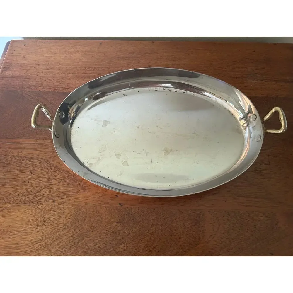Hammered Copper Pan with Brass Handles – Oval Cooking Pan or Decorative Display